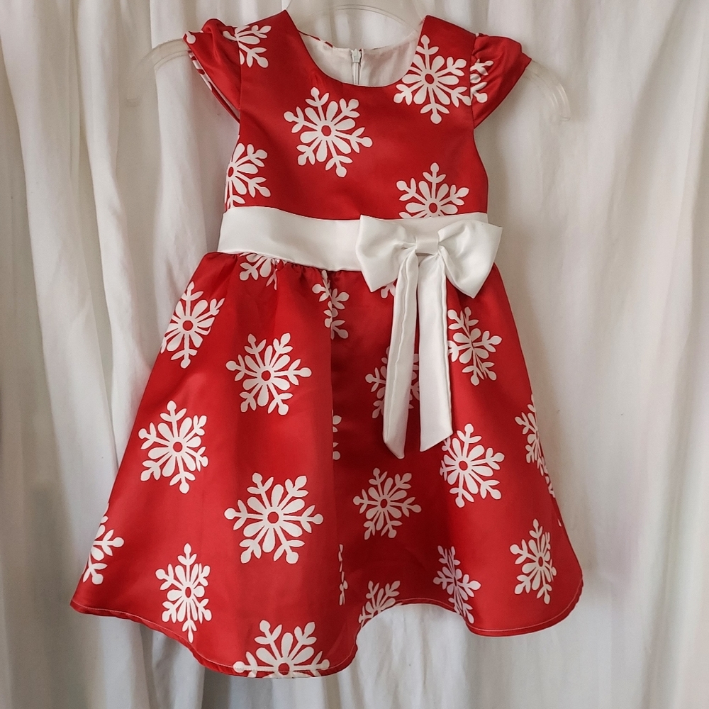 Little Girls' Red/White Snow Flake Holiday Dress.